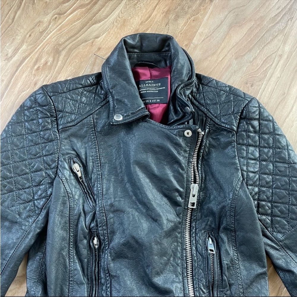 ALL SAINTS black leather Moto jacket - Picture 5 of 7